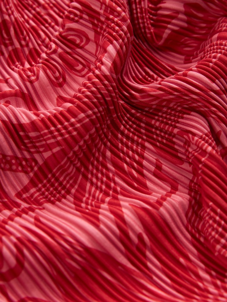 Red William Morris Printed Plisse V-Neck Belted Jumpsuit - Image 6 of 6