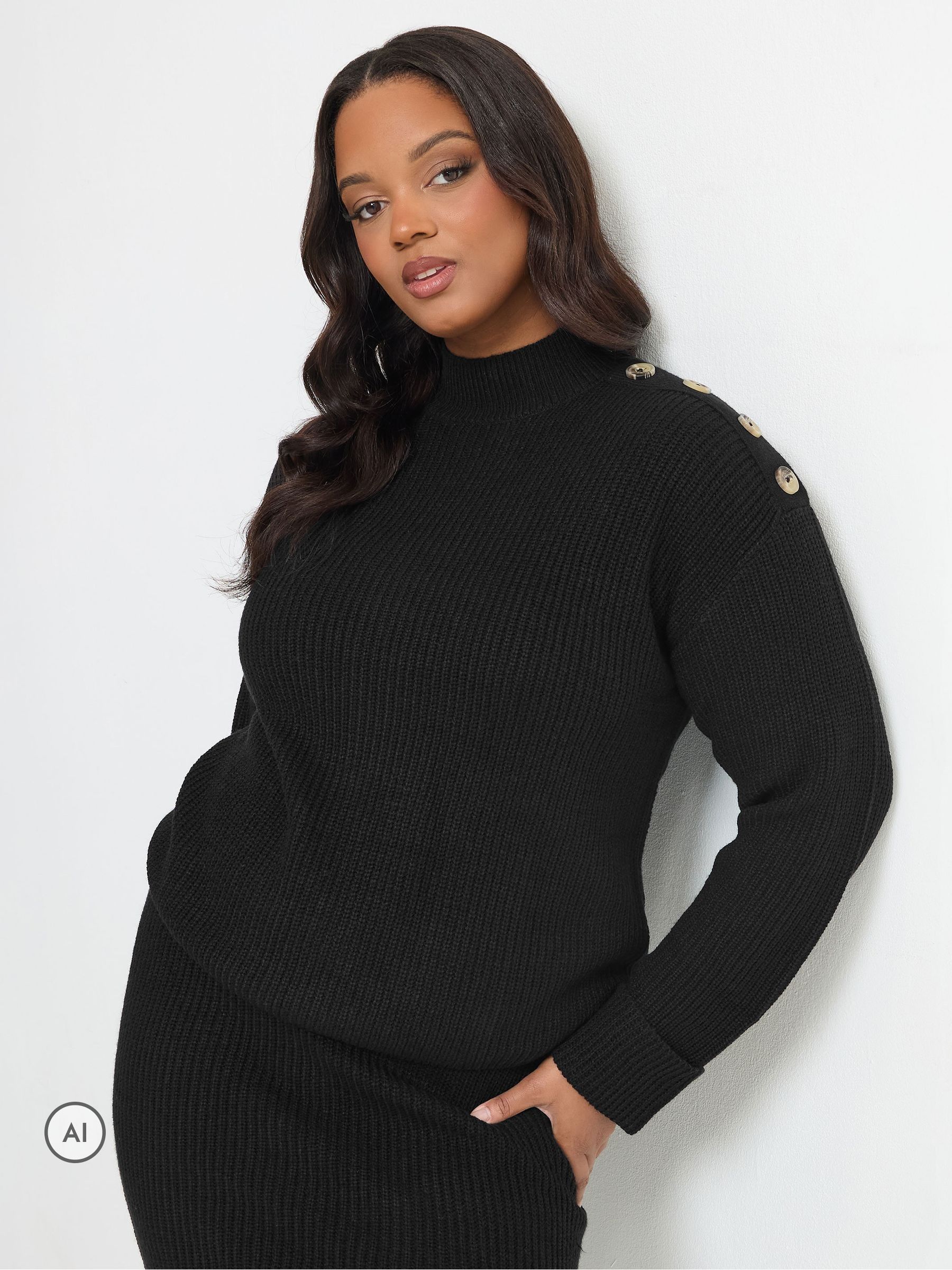 Yours Women's High Neck Knitted Jumper in Black | Size: 26-28 - Image 2
