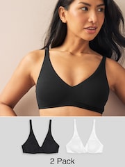 Black/White Non Pad Non Wire Ultimate Comfort Cotton Blend Bras 2 Pack A-E - Image 1 of 8