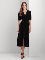 Lauren Ralph Lauren Stretch Velvet Puff Sleeve Midi Dress - Image 1 of 9