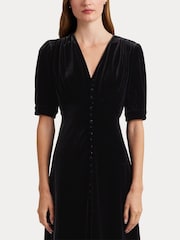 Lauren Ralph Lauren Stretch Velvet Puff Sleeve Midi Dress - Image 7 of 9