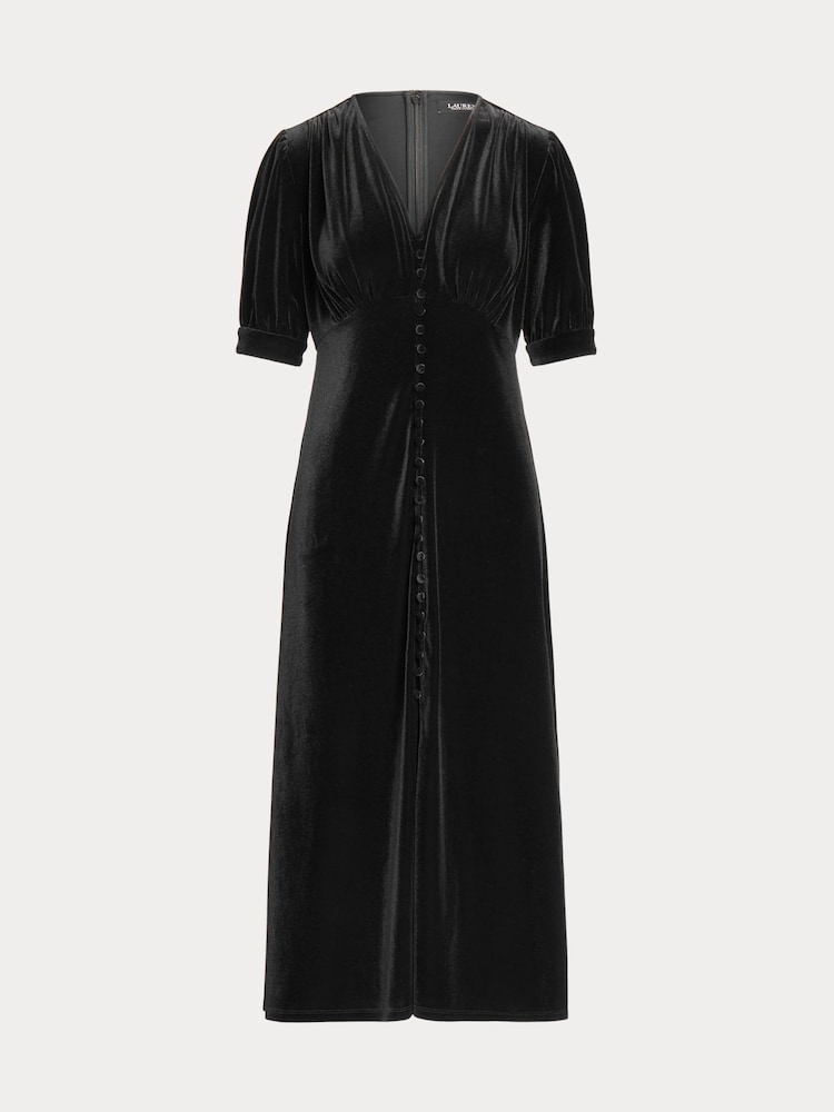 Lauren Ralph Lauren Stretch Velvet Puff Sleeve Midi Dress - Image 9 of 9