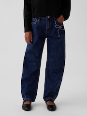 Gap Dark Wash High Waisted Bow Barrel Jeans (5-13yrs) - Image 1 of 5