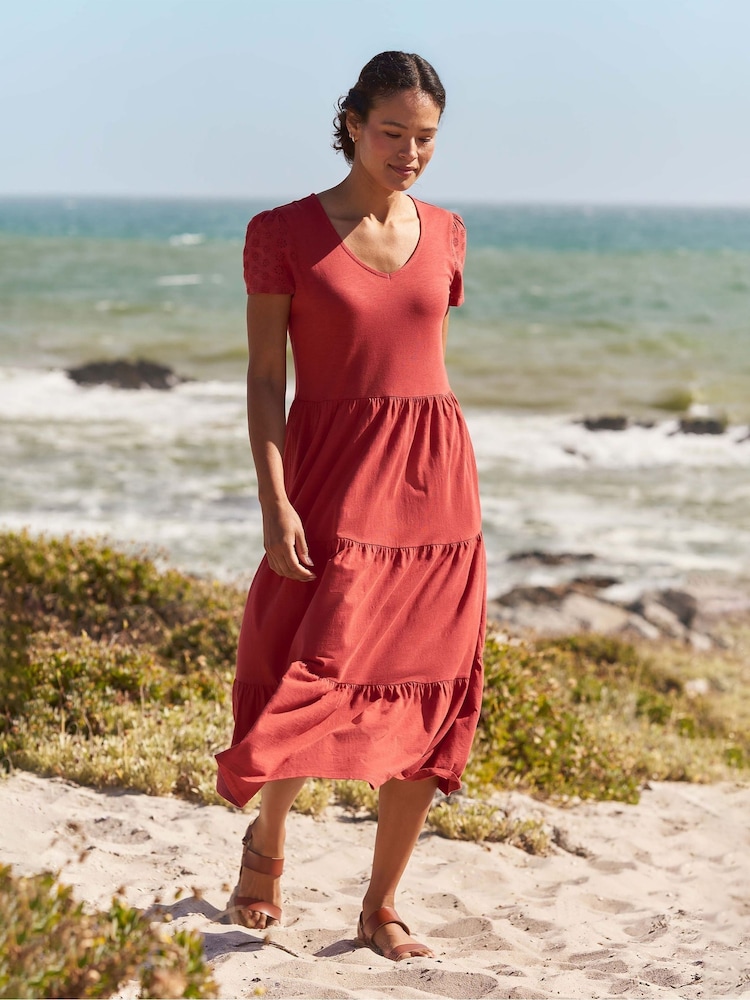 Mountain Warehouse Orange Malaga Broderie Sleeve Tiered UV Max Dress - Image 1 of 1 Mountain Warehouse Orange Malaga Broderie Sleeve Tiered UV Max Dress - Image 1 of 1