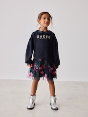 Baker by Ted Baker Navy Sequin Collar Ruffle Floral Sweat Dress - Image 1 of 8