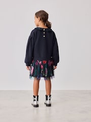 Baker by Ted Baker Navy Sequin Collar Ruffle Floral Sweat Dress - Image 2 of 8