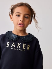 Baker by Ted Baker Navy Sequin Collar Ruffle Floral Sweat Dress - Image 3 of 8