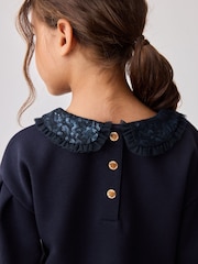Baker by Ted Baker Navy Sequin Collar Ruffle Floral Sweat Dress - Image 4 of 8