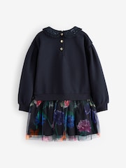 Baker by Ted Baker Navy Sequin Collar Ruffle Floral Sweat Dress - Image 6 of 8