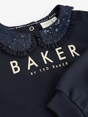 Baker by Ted Baker Navy Sequin Collar Ruffle Floral Sweat Dress - Image 7 of 8