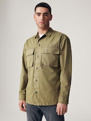 Khaki Green 100% Cotton Ripstop Twin Pocket Shacket Overshirt - Image 1 of 9