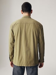 Khaki Green 100% Cotton Ripstop Twin Pocket Shacket Overshirt - Image 3 of 9