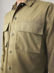 Khaki Green 100% Cotton Ripstop Twin Pocket Shacket Overshirt - Image 4 of 9