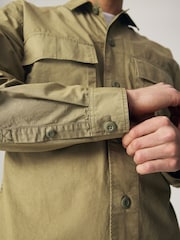 Khaki Green 100% Cotton Ripstop Twin Pocket Shacket Overshirt - Image 5 of 9