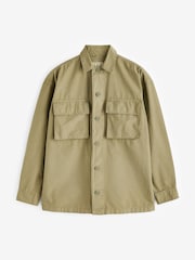 Khaki Green 100% Cotton Ripstop Twin Pocket Shacket Overshirt - Image 7 of 9