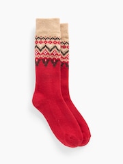 Gap Red & Brown Fair Isle CashSoft Crew Socks - Image 1 of 2