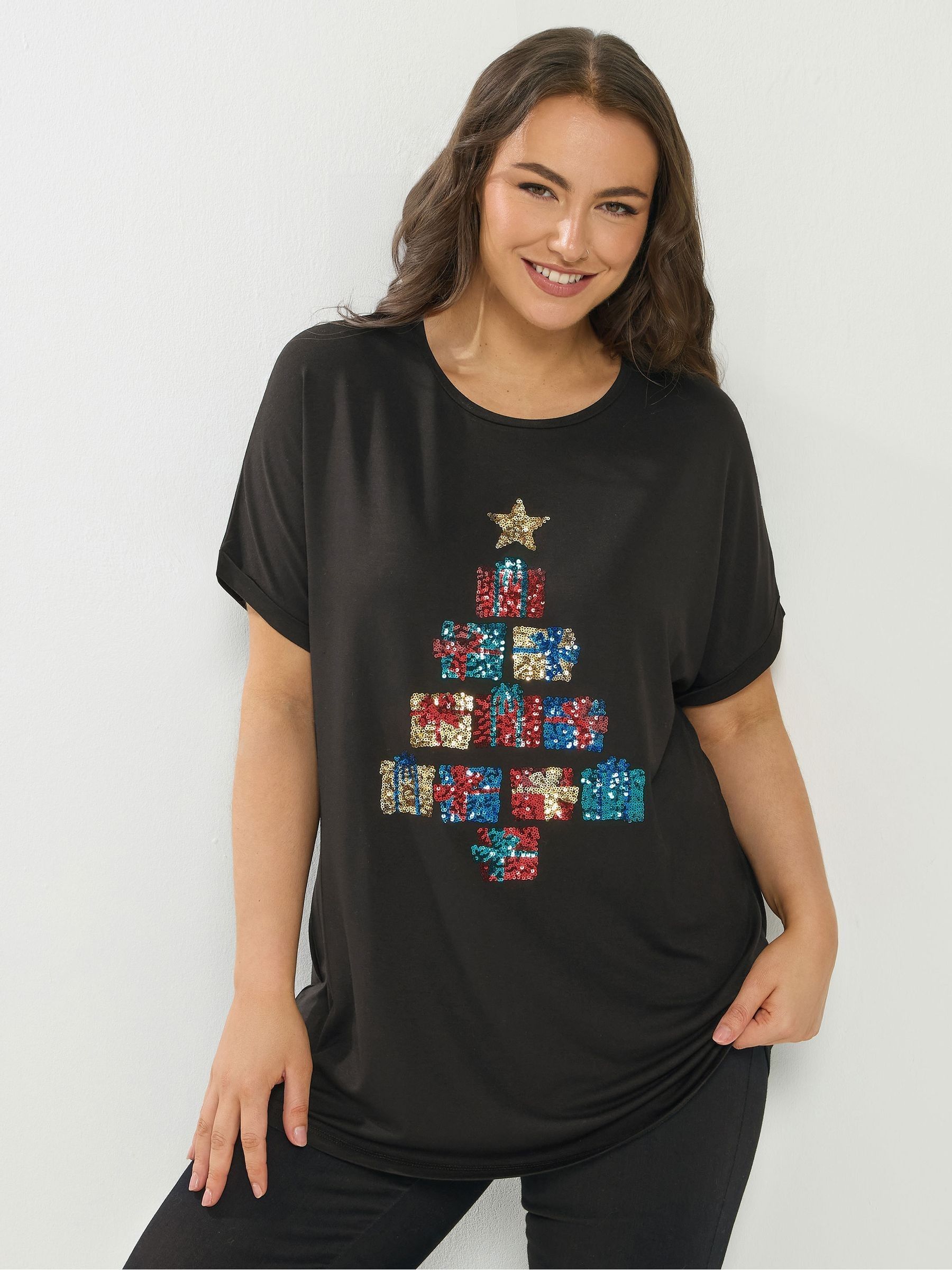 Yours Women's Black Sequin Novelty T-Shirt In | : 30/32 - Image 3