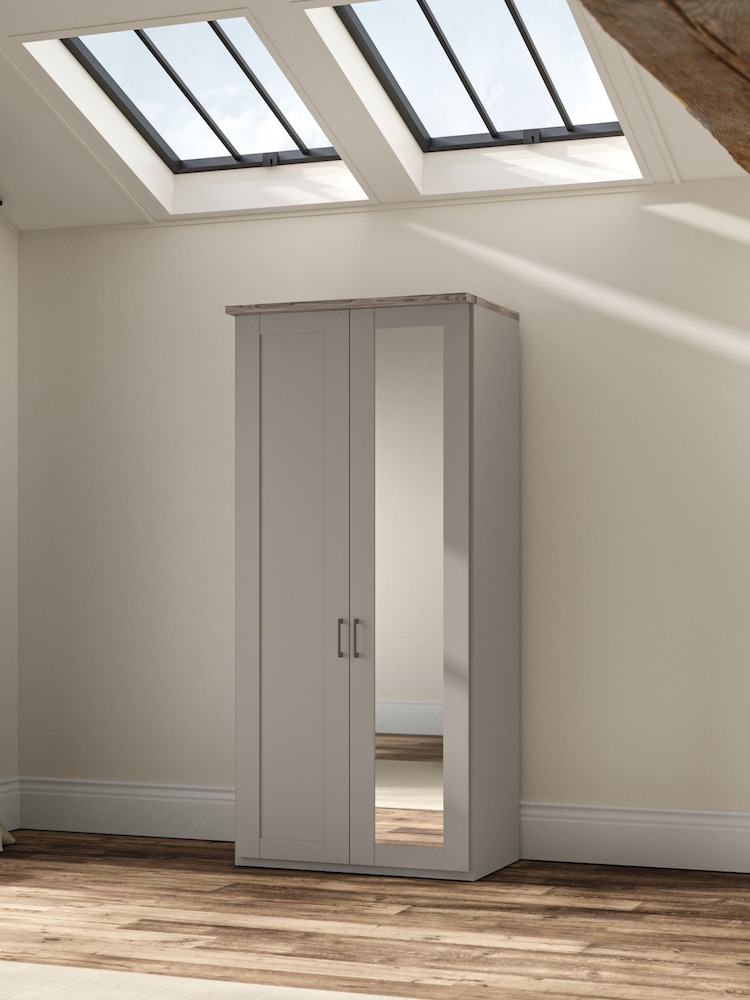 Wiemann Pebble Grey Truro Double Wood and Mirror Semi Fitted Wardrobe - Image 1 of 3