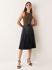 Urban Code Black Faux Leather Midi Pleated Skirt - Image 1 of 1