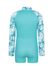 Mountain Warehouse Blue Mira Long Sleeve Kids Rash Shorty Swimsuit - Image 3 of 4