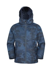 Mountain Warehouse Blue Ravine Kids Lightweight Printed Waterproof Jacket - Image 1 of 4