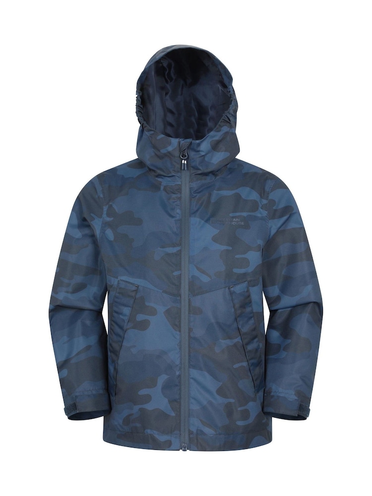 Mountain Warehouse Blue Ravine Kids Lightweight Printed Waterproof Jacket - Image 1 of 4