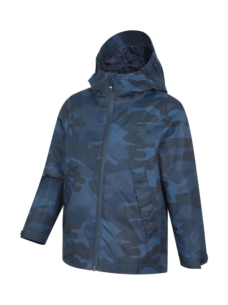 Mountain Warehouse Blue Ravine Kids Lightweight Printed Waterproof Jacket - Image 2 of 4