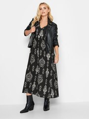 PixieGirl Petite Black Angel Sleeve Midi Smock Dress - Image 4 of 7