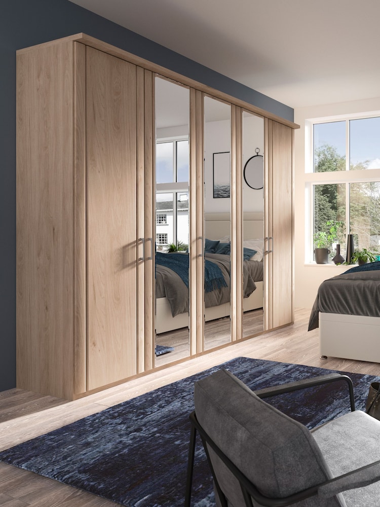 Wiemann Holm Oak Torquay Wood and Mirror Semi Fitted 5 Door Wardrobe - Image 1 of 4