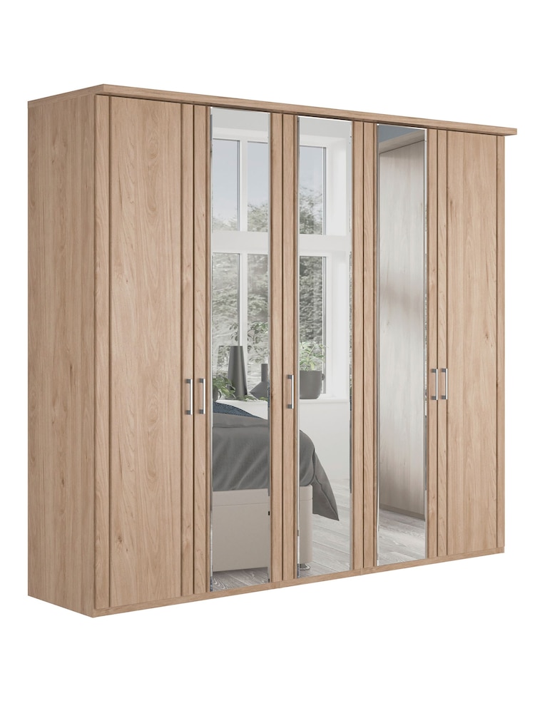 Wiemann Holm Oak Torquay Wood and Mirror Semi Fitted 5 Door Wardrobe - Image 2 of 4