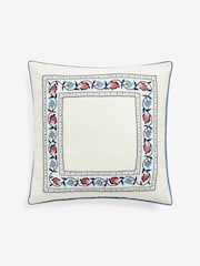 Nina Campbell Navy Blue Suzani Floral Embroidered Border Feather Filled Cushion - Image 2 of 4