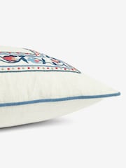 Nina Campbell Navy Blue Suzani Floral Embroidered Border Feather Filled Cushion - Image 4 of 4