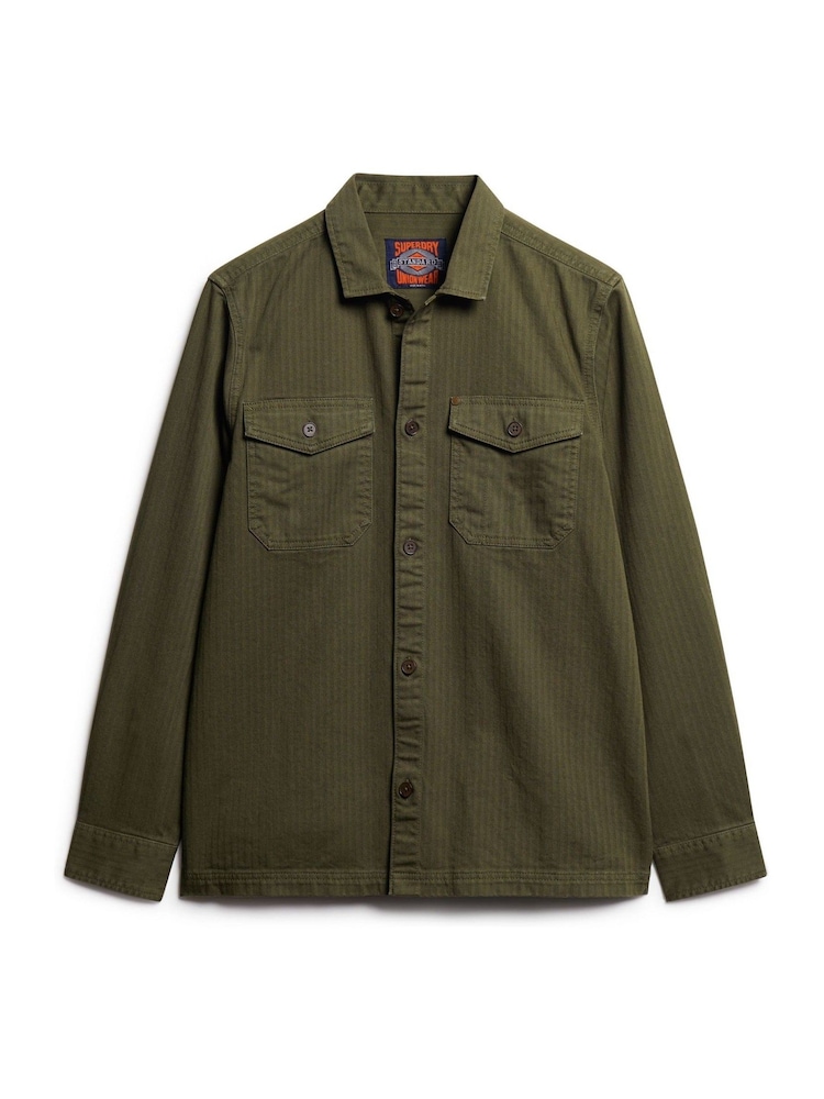 Superdry Green Merchant Herringbone Overshirt - Image 1 of 6