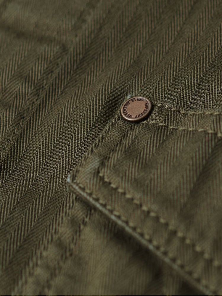 Superdry Green Merchant Herringbone Overshirt - Image 2 of 6