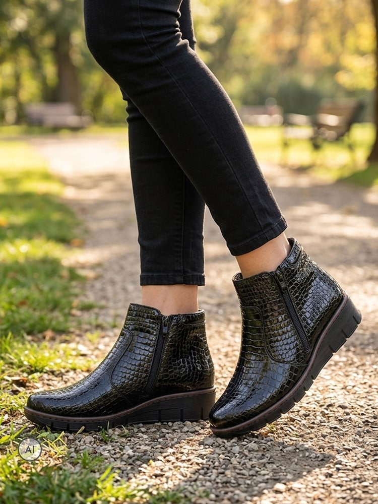 Buy Pavers Black Patent Croc Leather Ankle Boots from Next Israel