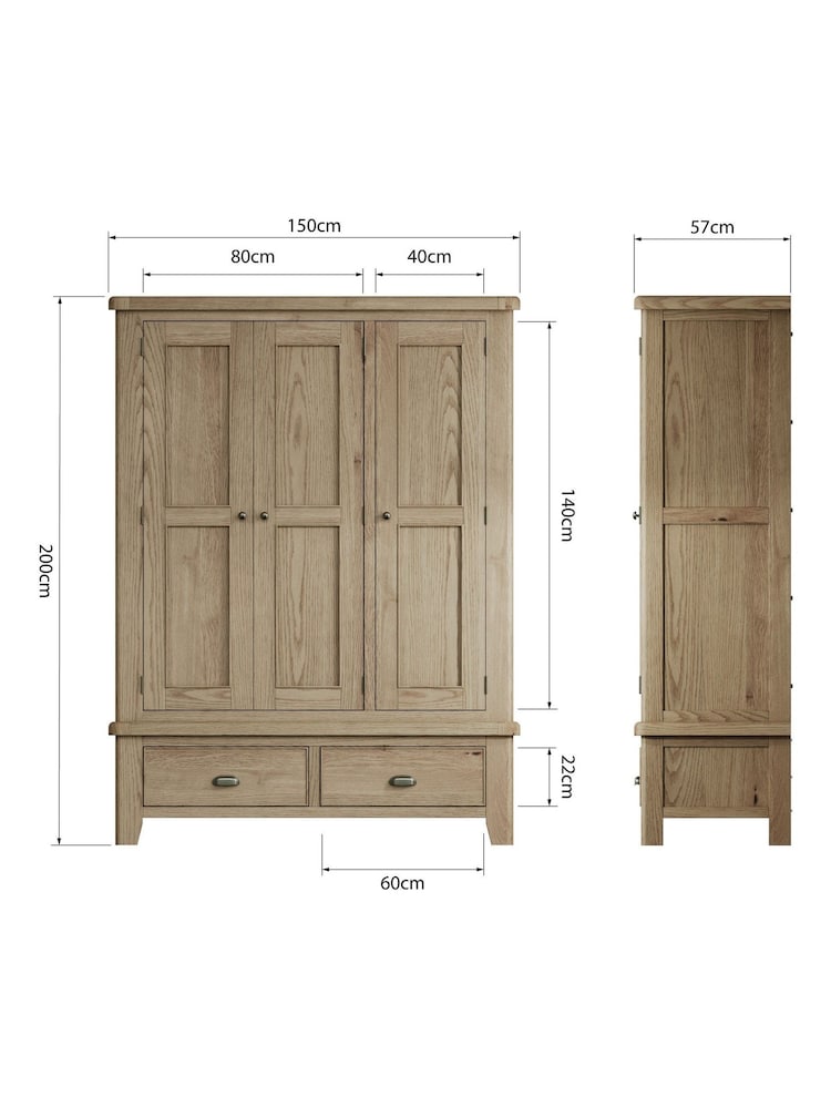 K Interiors Brown Embleton Solid Wood Triple, 2 Drawers Wardobe - Image 4 of 4