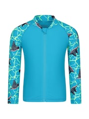 Mountain Warehouse Blue Printed Full Zip UV Rash Vest - Image 1 of 5