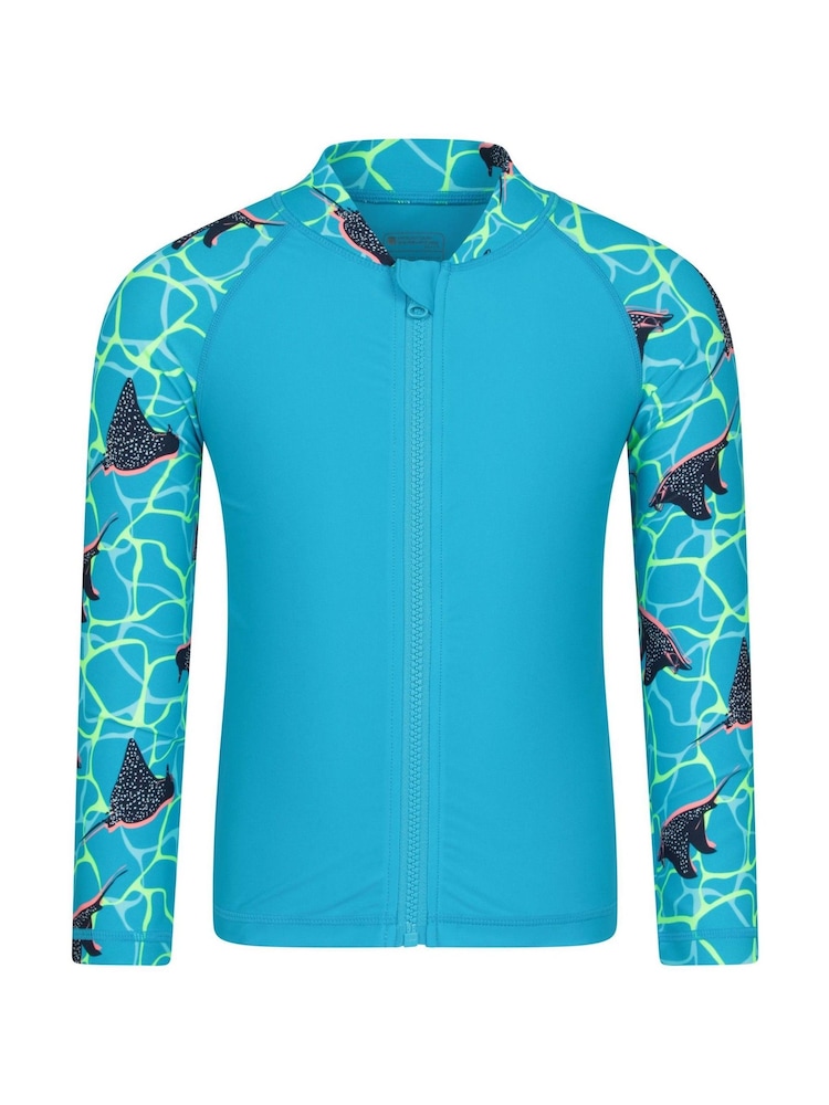 Mountain Warehouse Blue Printed Full Zip UV Rash Vest - Image 1 of 5 Mountain Warehouse Blue Printed Full Zip UV Rash Vest - Image 1 of 5