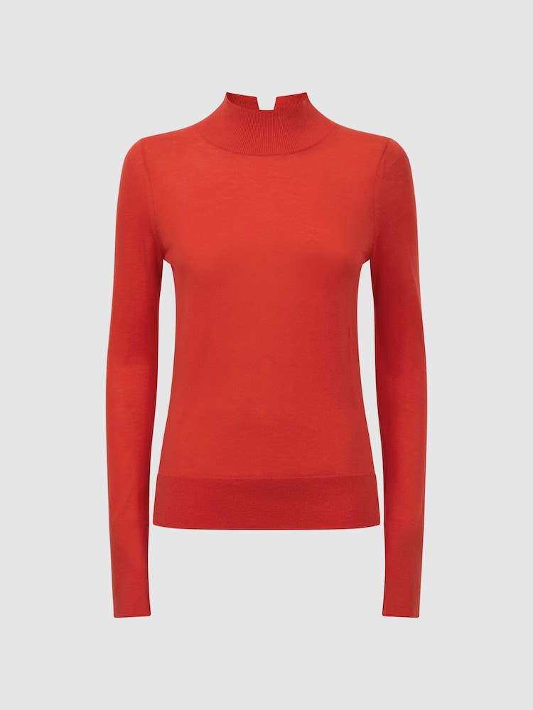 Reiss Coral Kylie Merino Wool Fitted Funnel Neck Top - Image 2 of 5