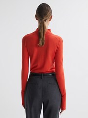 Reiss Coral Kylie Merino Wool Fitted Funnel Neck Top - Image 5 of 5