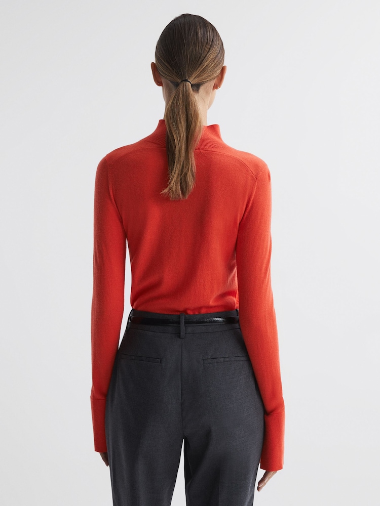 Reiss Coral Kylie Merino Wool Fitted Funnel Neck Top - Image 5 of 5