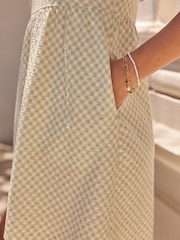 Green Gingham 100% Cotton Seersucker Mini V-Neck Cami Summer Dress - Image 5 of 6