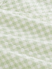 Green Gingham 100% Cotton Seersucker Mini V-Neck Cami Summer Dress - Image 6 of 6