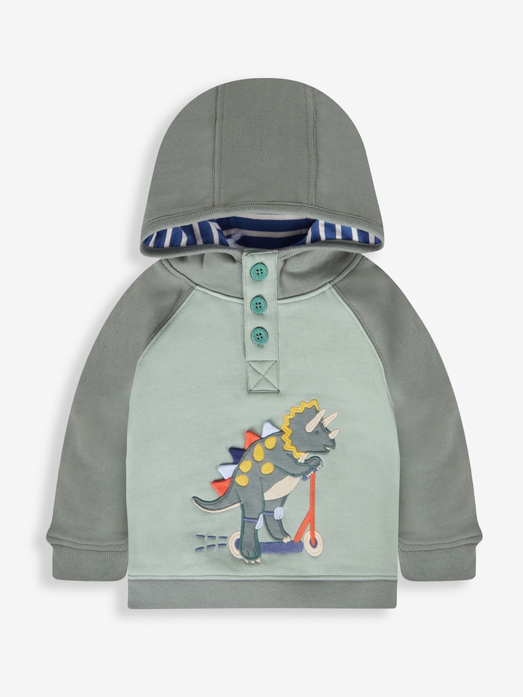JoJo Maman Bébé Khaki Green Triceratops Boys' Appliqué Novelty Hoodie - Image 1 of 3