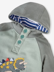 JoJo Maman Bébé Khaki Green Triceratops Boys' Appliqué Novelty Hoodie - Image 2 of 3