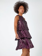 Dusk Purple Sequin Embellished Tiered Party Dress - Image 3 of 5