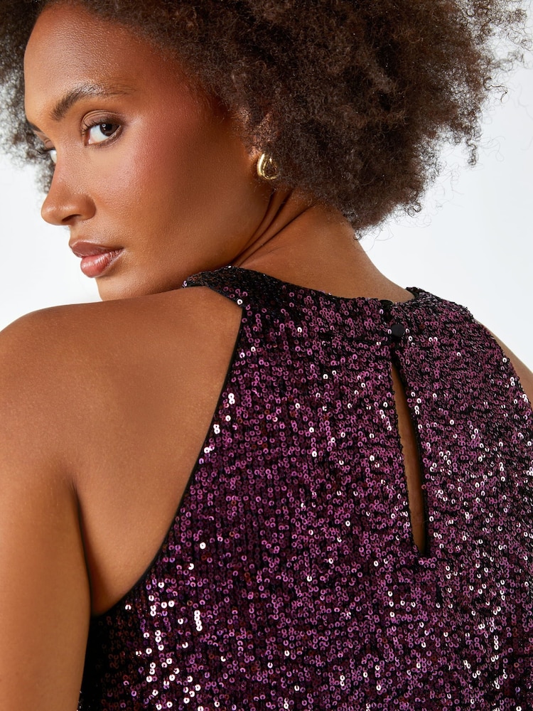 Dusk Purple Sequin Embellished Tiered Party Dress - Image 5 of 5