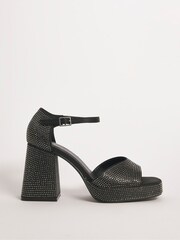 Simply Be Black Regular/Wide Fit Diamanté Heel Platform Sandals - Image 1 of 3