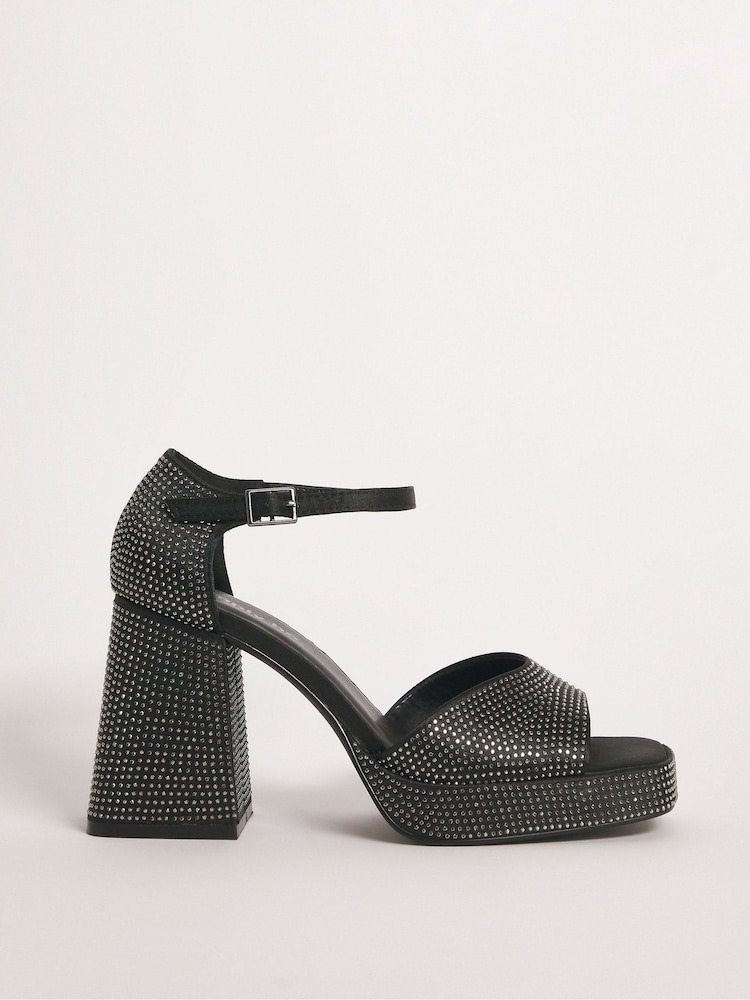 Simply Be Black Regular/Wide Fit Diamanté Heel Platform Sandals - Image 1 of 3