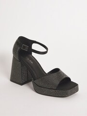 Simply Be Black Regular/Wide Fit Diamanté Heel Platform Sandals - Image 2 of 3